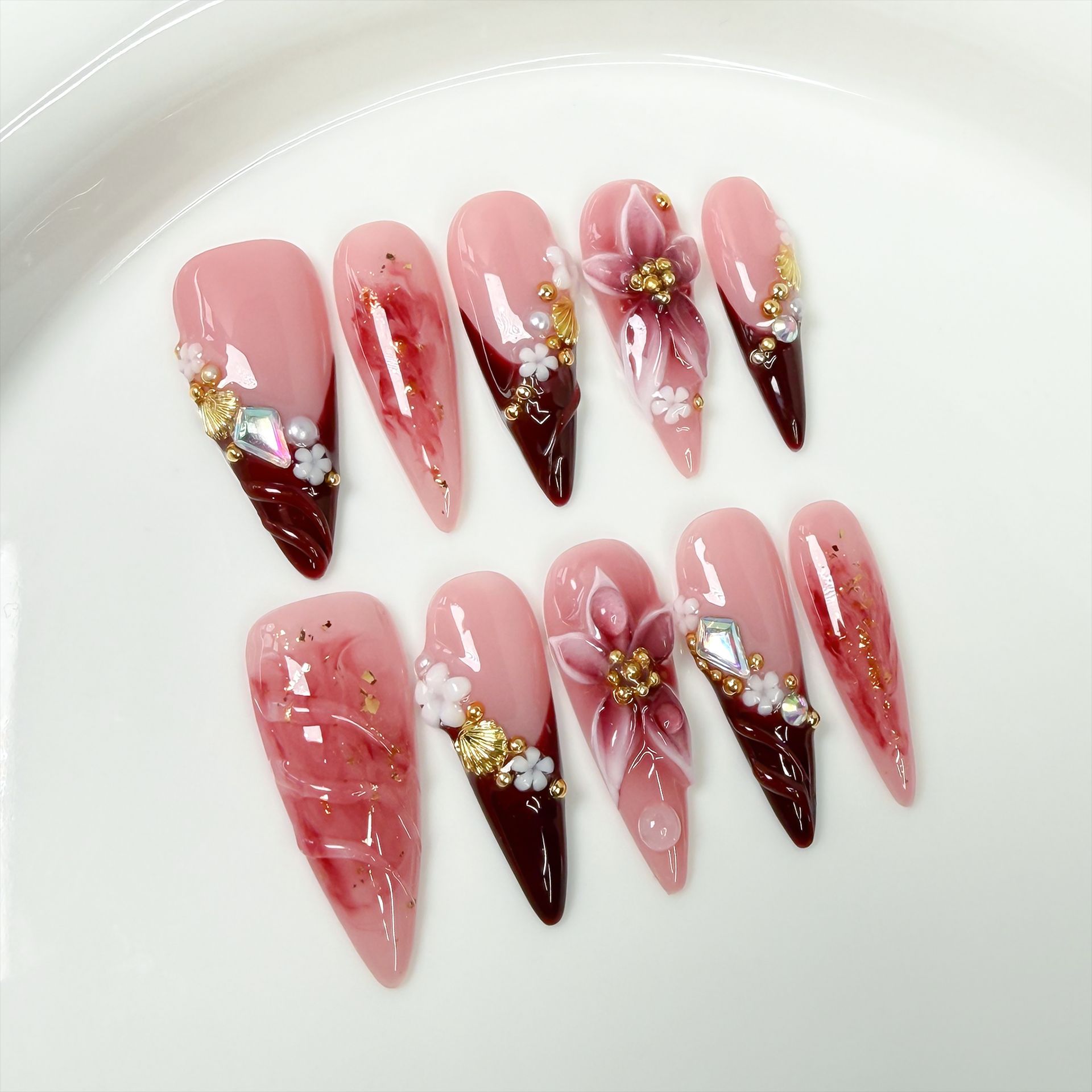 Nail Extension Tips - 10Pcs Retro Long Stiletto Fake Nail