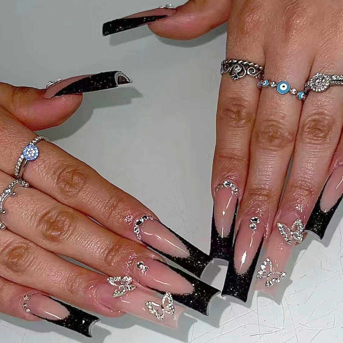 Nail Extension Tips - 24pcs Black French Fake Nails Sets